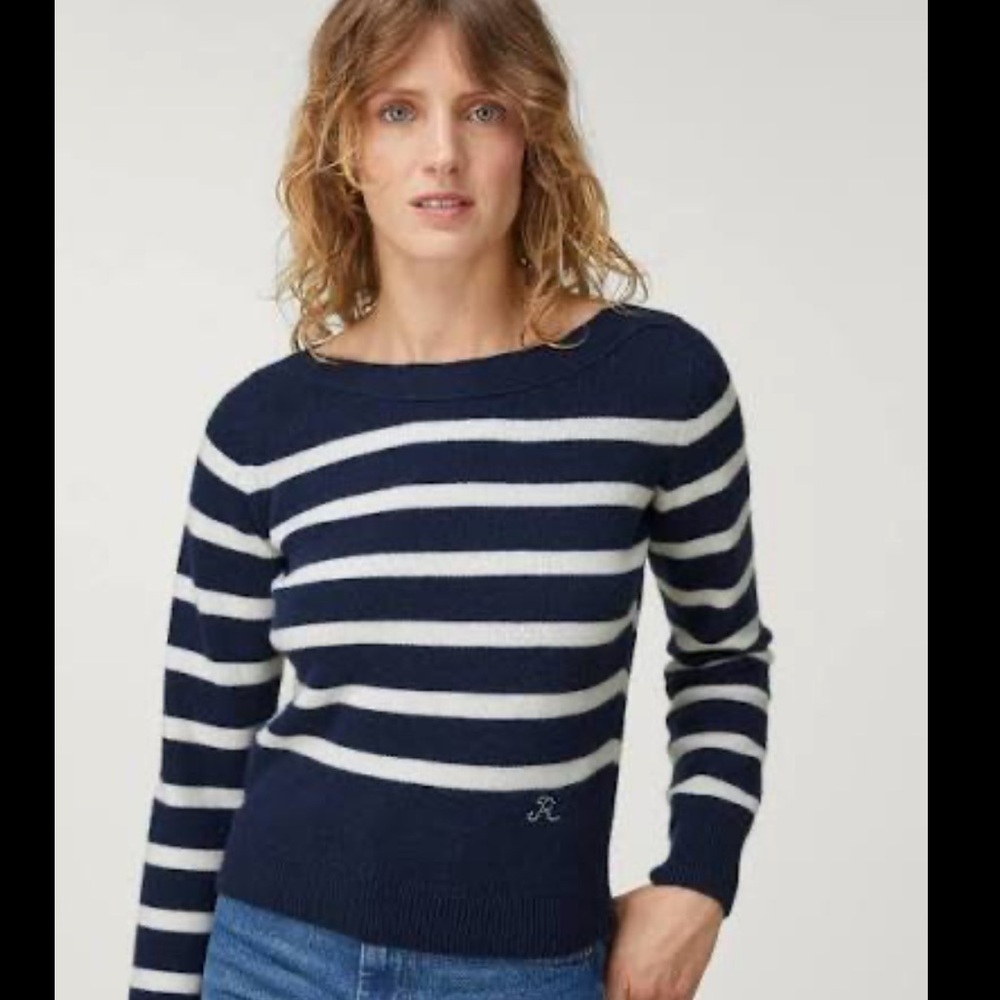 Rouje Navy and White Striped Crewneck Sweater